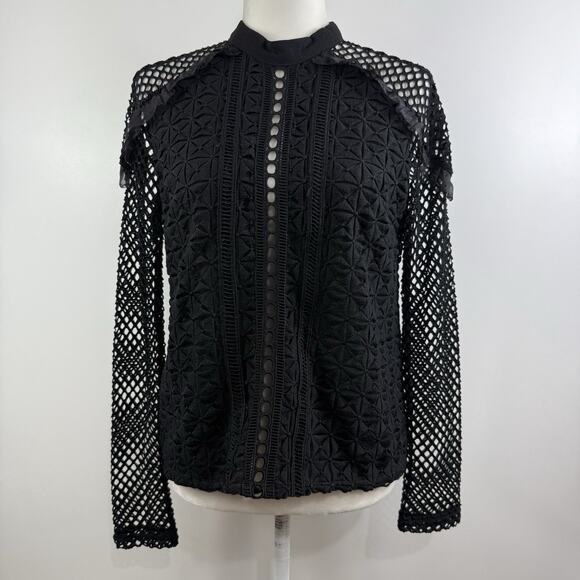 Ina Black Eyelet Lace Fishnet Top Medium Sheer Whimsigoth Goth Dark Romantic - Picture 1 of 15